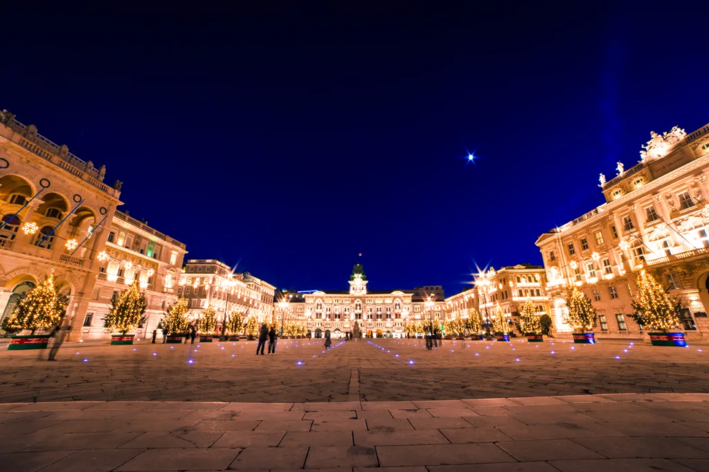 the beautiful square of Trieste with Christmas trees