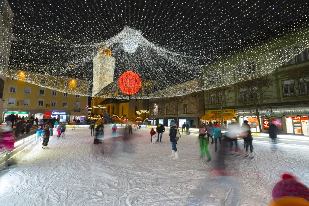 Villach, Austria. December 16, 2017. Ice rink in a central square of Villach, Austria