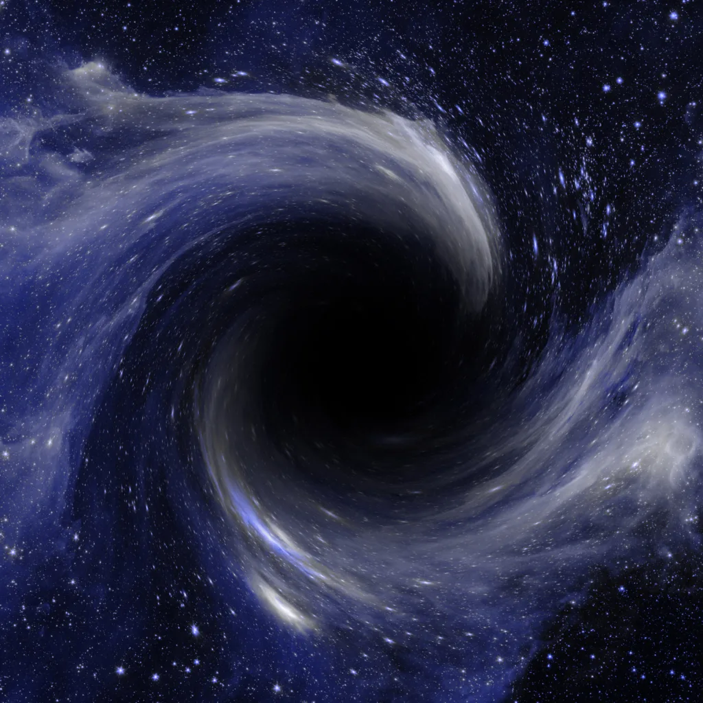 Black hole devours galaxy. Black hole, nebula and galaxy in deep outer space. Science fiction wallpaper. Elements of this image furnished by NASA. ______ Url(s): https://images.nasa.gov/details-iss040e083890.html