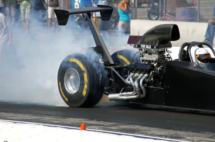 Burning rubber at the start of the drag race