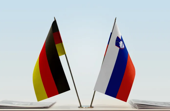 Two table flags of Germany and Slovenia