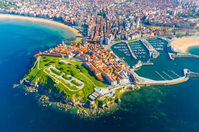 Amazing view of the city of Gijon in Asturias, Spain. High quality photo