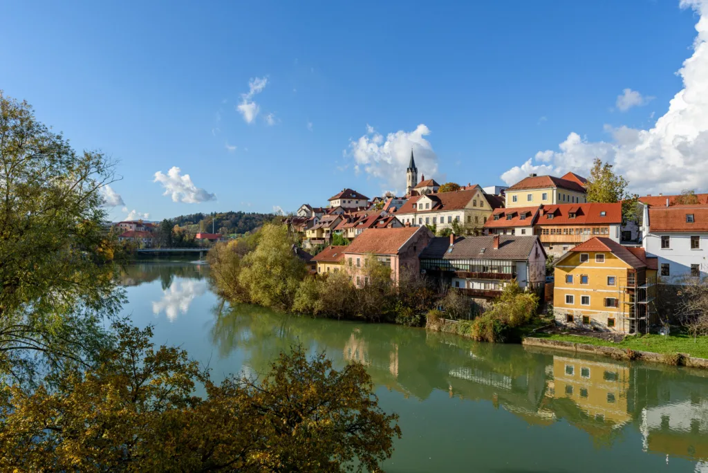 Idyllic townscape of Novo mesto in Slovenia.